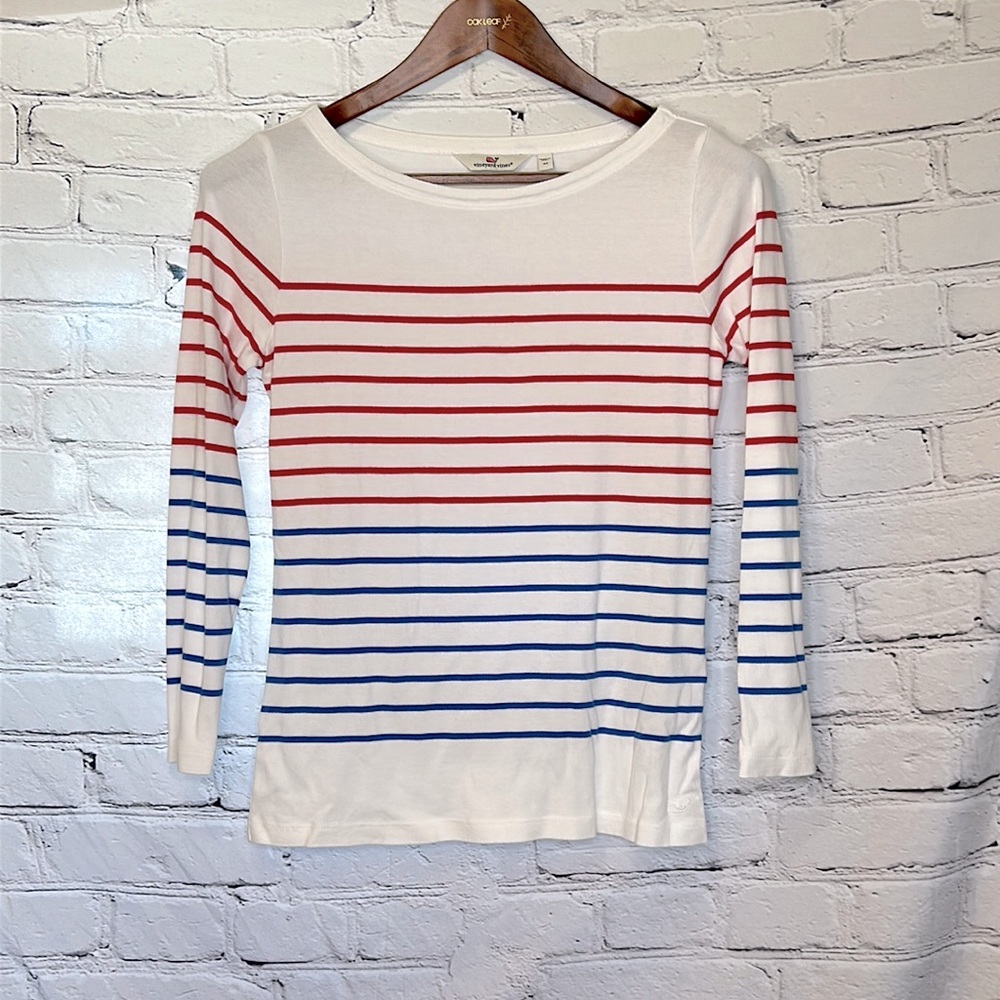 Vineyard Vines White Red Blue Striped Top Size Medium Excellent Condition